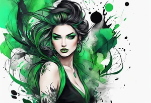 abstract, green and black, covered from wrist to forearm, fully covered, no borders, blackwork tattoo idea
