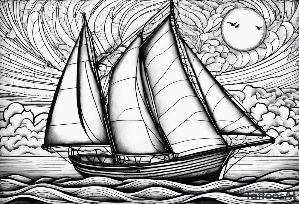 Sailboat with torn sail with the words hard fought hallelujah under it tattoo idea