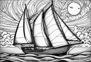 Sailboat with torn sail with the words hard fought hallelujah under it tattoo idea