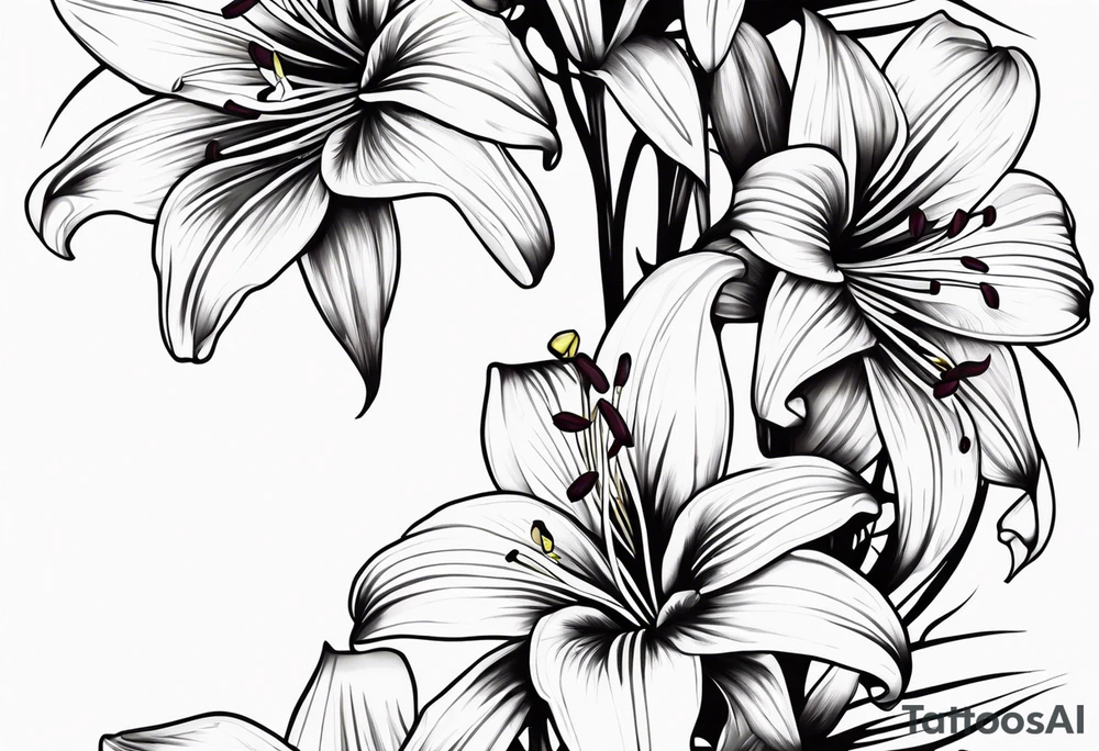 Casablanca lilies cascading downwards tattoo idea