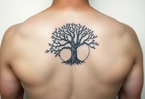 tree of life with circle. names Jai , Phoebe, Imogen, Matilda in the circle tattoo idea