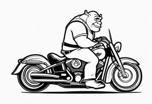 Shrek wearing leather riding a Harley Davidson tattoo idea