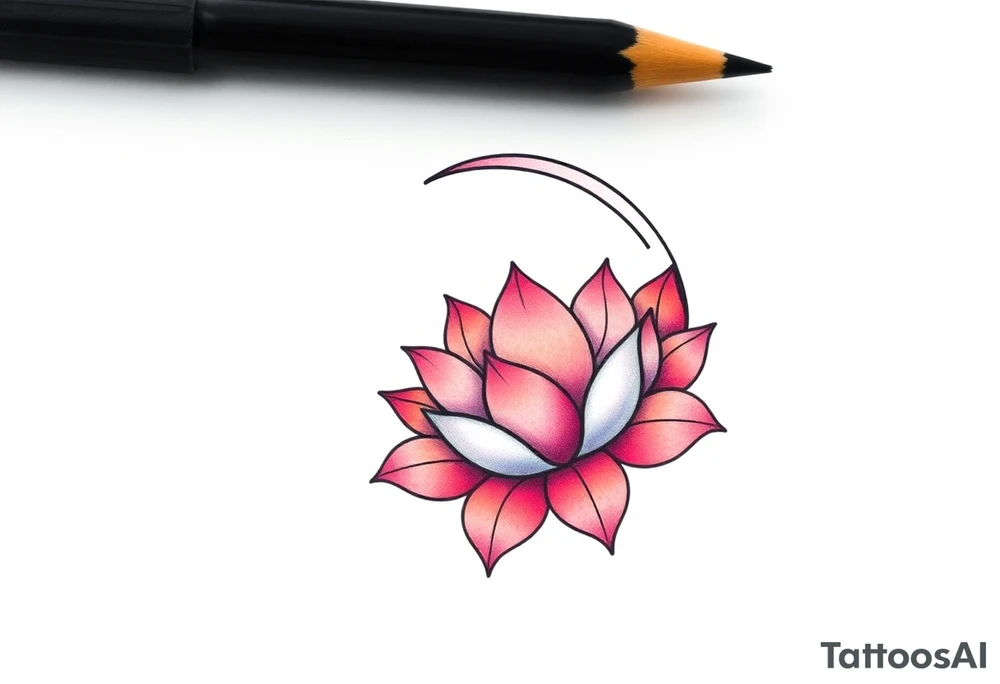 small colorful crescent moon with lotus flower tattoo idea