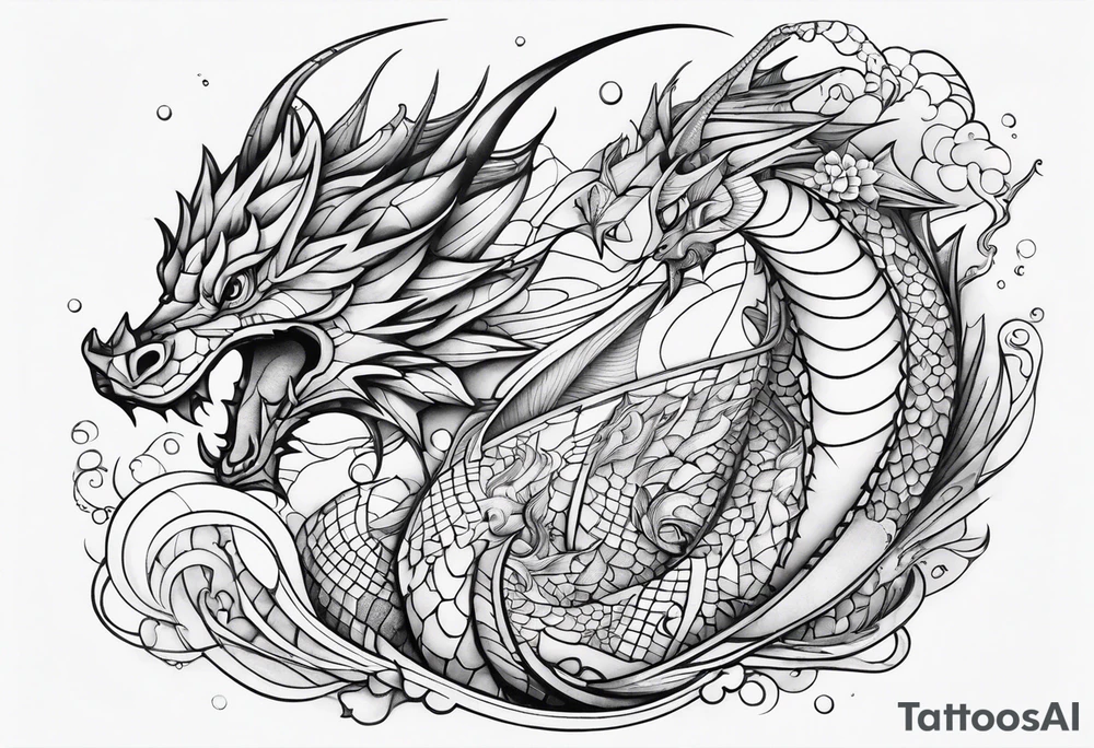 Geometric aquatic dragon cute tattoo idea