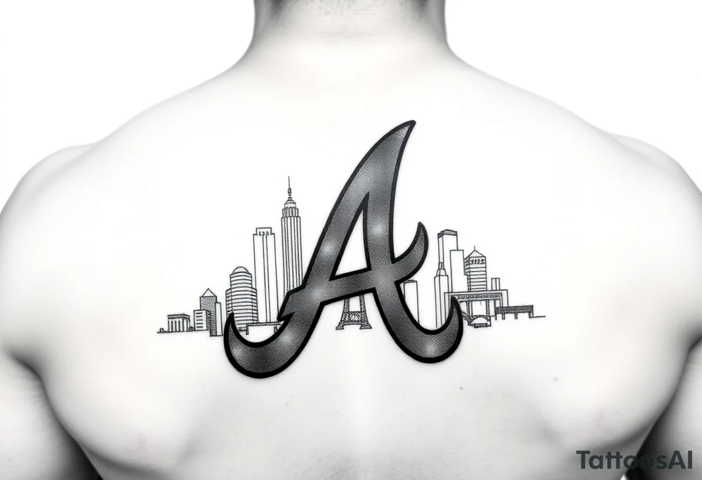 Atlanta Braves letter logo “A” overlapping a piece of the Atlanta skyline in the back tattoo idea
