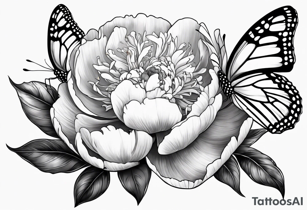 3 peonies with butterfly tattoo idea