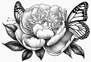 3 peonies with butterfly tattoo idea