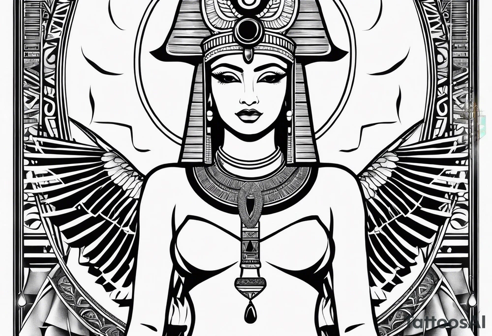 black and white Egyptian goddess Isis tattoo idea