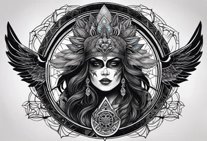 black kali, goddess pirate, alien, pachamama, valkrye, warrior, skull, lotus azul, wing, eagle, zenza resonance, stars, 5D, anahata chakra tattoo idea