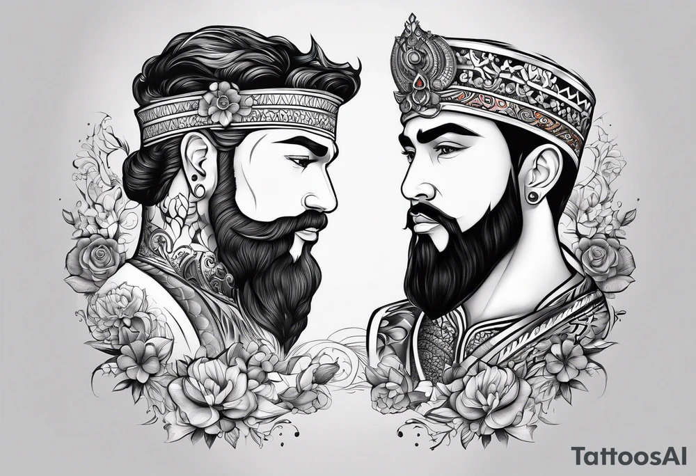 um casal de leões e seus dois filhotes dentro de um retângulo tattoo idea