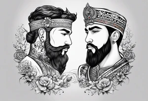 um casal de leões e seus dois filhotes dentro de um retângulo tattoo idea