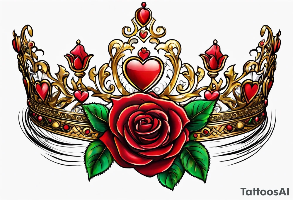 the red rose queen's golden crown with a heart tattoo idea