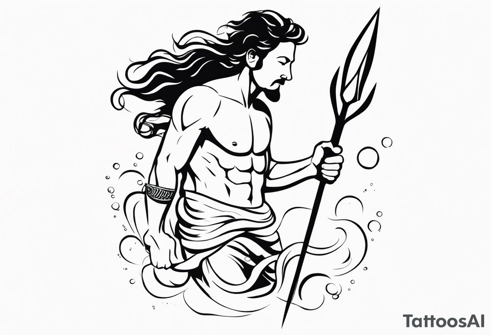 Scuba diver underwater holding a trident of Poseidon tattoo idea