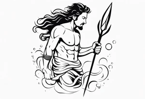 Scuba diver underwater holding a trident of Poseidon tattoo idea