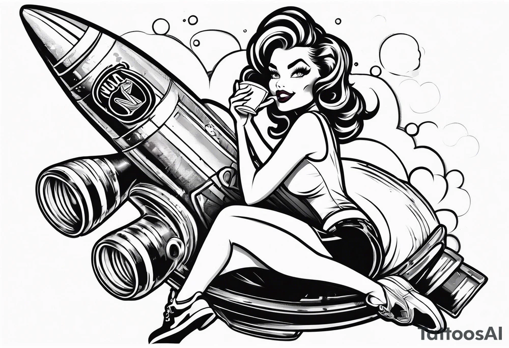 Nuka cola girl sat on rocket drinking nuka cola tattoo idea