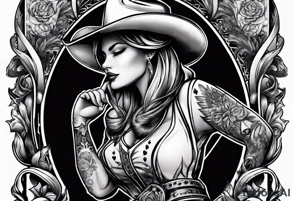 southern sleeve vibe with elements of a cowboy, playing cards, and dice tattoo idea