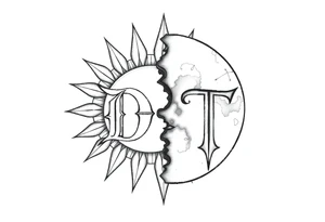 the letter D in the sun and the letter T in the moon tattoo idea