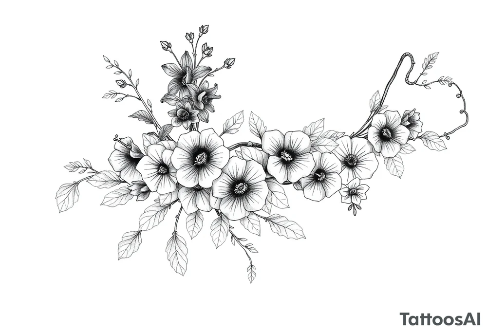 Full sleeve tattoo design of larkspur and hawthorn flowers, highly detailed line art, RED ink, elegant botanical style, intertwined composition, no shading, no human mock-up, clean stencil style suitable for tattooing, fit fully within boundaries. LINE ART ONLY, REMOVE HUMAN, NO SKIN, NO ARM, NO HUMAN BODY PARTS tattoo idea