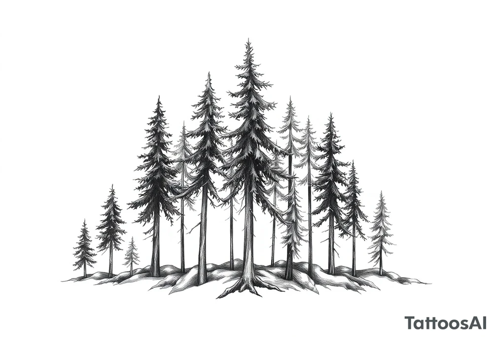 Needle forest with black and gray trees tattoo idea