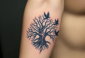 The Tree of Life, color infused, ravens flying around it, tattoo idea