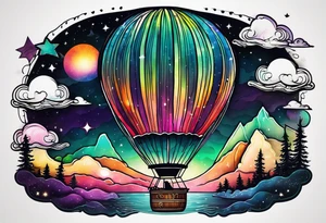 Northern lights,  space, hot air balloon tattoo idea