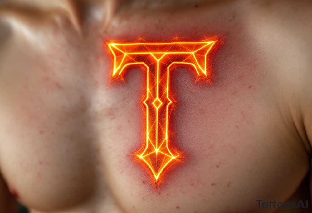 A glowing amber "T" (matte, not neon) with slight burnished edges. tattoo idea