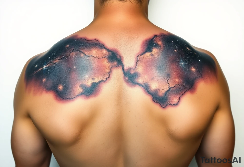 Beautiful and epic 3d milky way that appears to be what is beneath the skin. Make it drape over the shoulder and move to the middle back tattoo idea