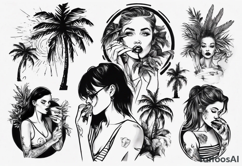 girl eating palm tree tattoo idea