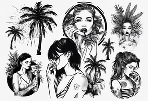 girl eating palm tree tattoo idea