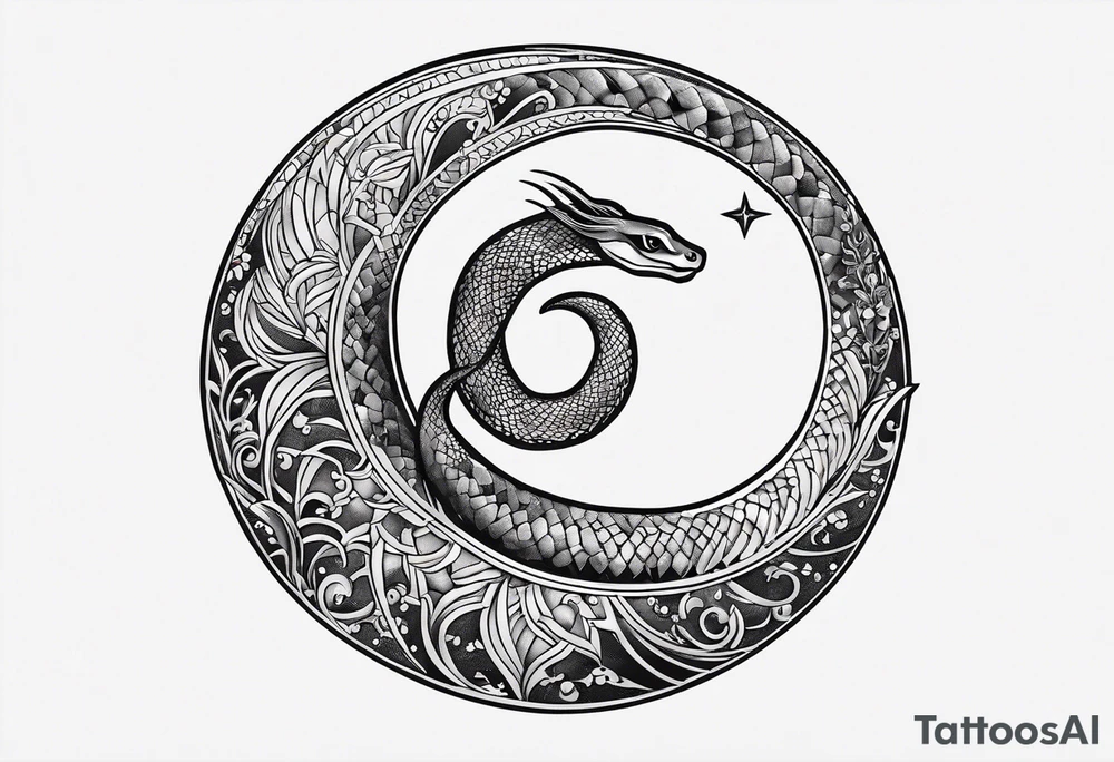 small snake wrapped around a crescent moon, simple and elegant, more moon than snake tattoo idea