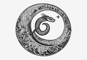 small snake wrapped around a crescent moon, simple and elegant, more moon than snake tattoo idea