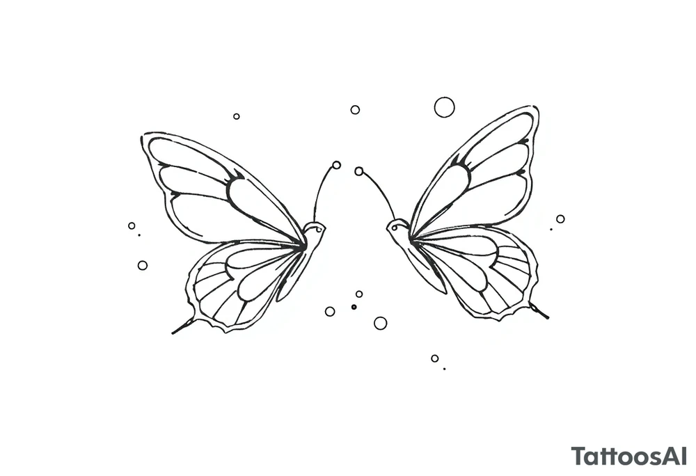 Dainty and fine line cartoon butterflies with bubbles and sparkles tattoo idea
