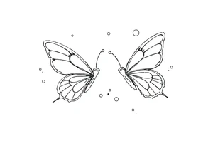 Dainty and fine line cartoon butterflies with bubbles and sparkles tattoo idea