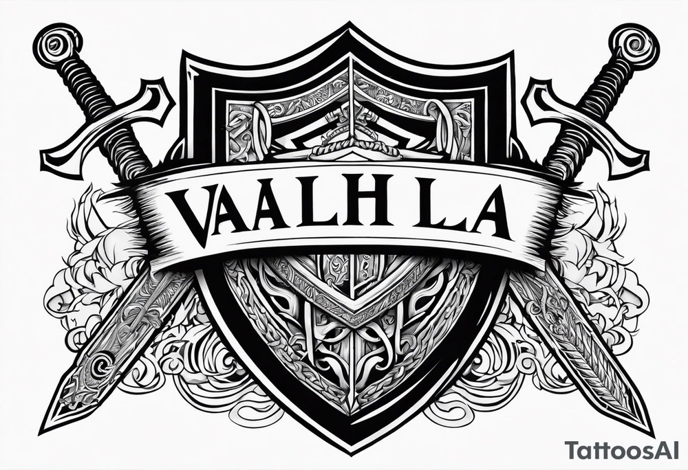 Valhalla sword fire chains shield family tattoo idea