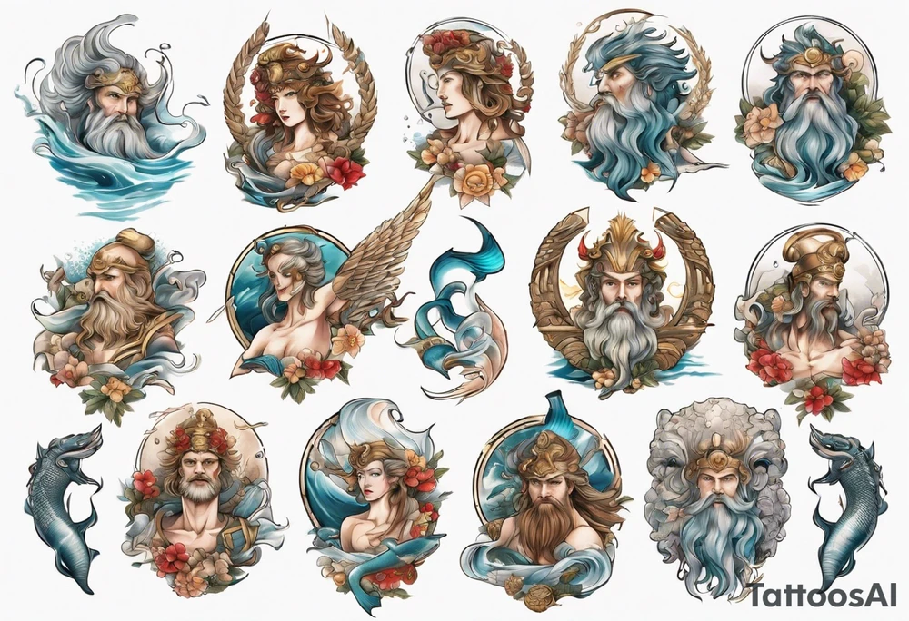 Ancient Greek gods of the sea tattoo idea