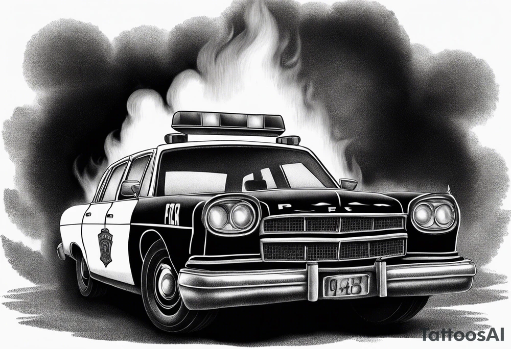police car on fire tattoo idea