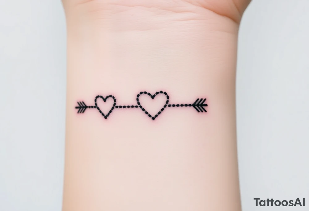 A dotted-line infinity with a heart at one end and an arrow at the other, symbolizing love’s journey, in a soft pastel gradient tattoo idea