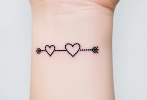 A dotted-line infinity with a heart at one end and an arrow at the other, symbolizing love’s journey, in a soft pastel gradient tattoo idea