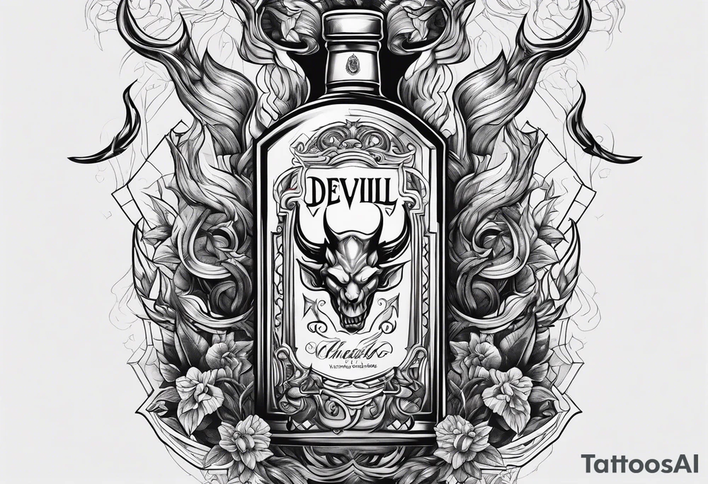 Devil holding whiskey bottle tattoo idea