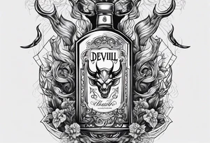 Devil holding whiskey bottle tattoo idea