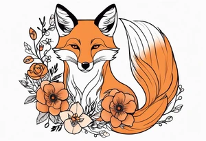 feminin minimalist flowers with fox full body tattoo idea