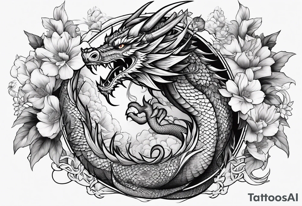 Dragon and flowers tattoo idea