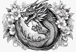 Dragon and flowers tattoo idea