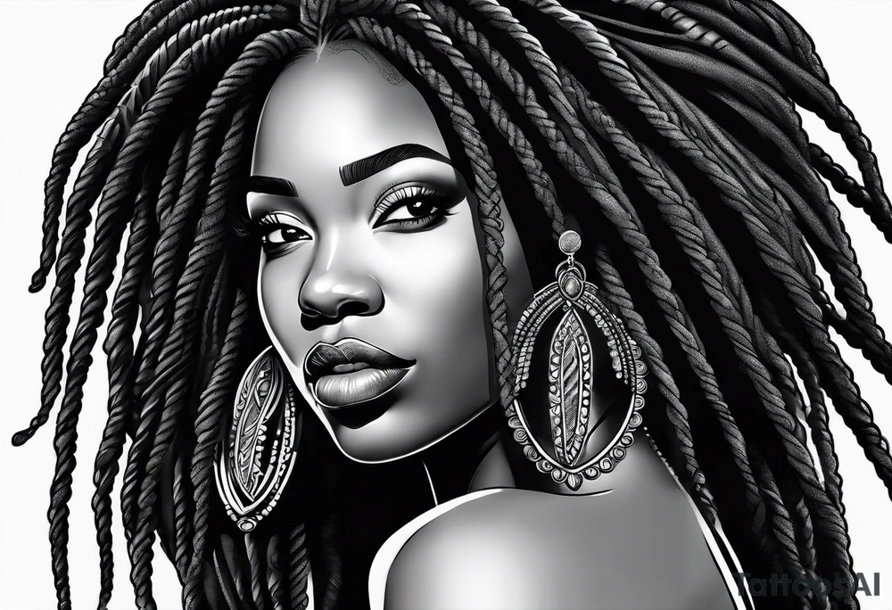 Black woman with locs tattoo idea