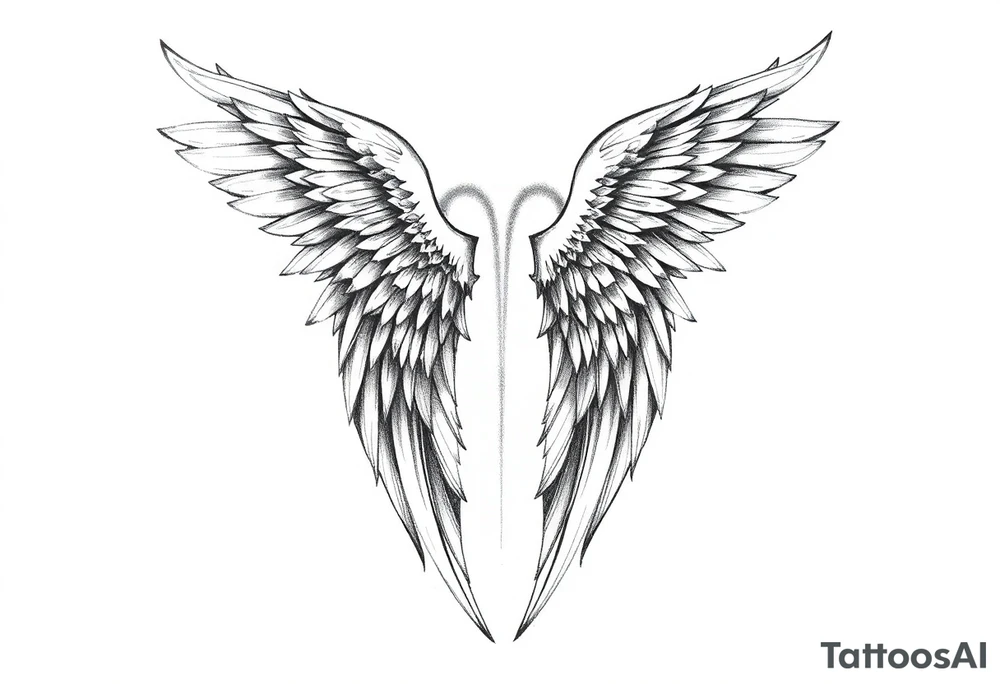 Realistic long angelwings on a back tattoo idea