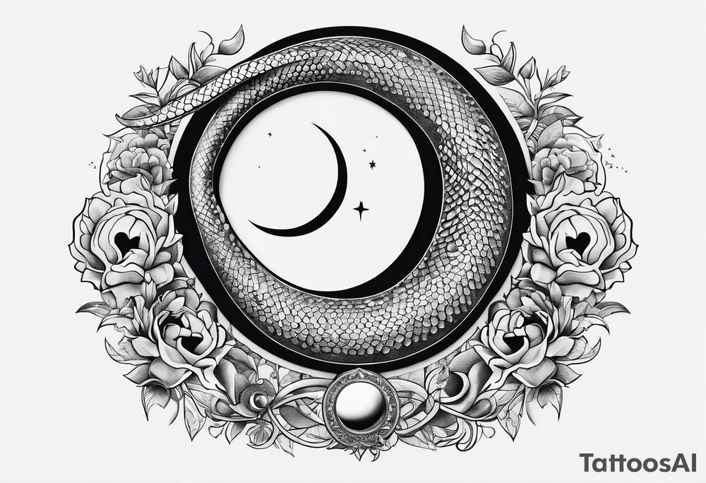 Fine line snake with moon phases tattoo idea