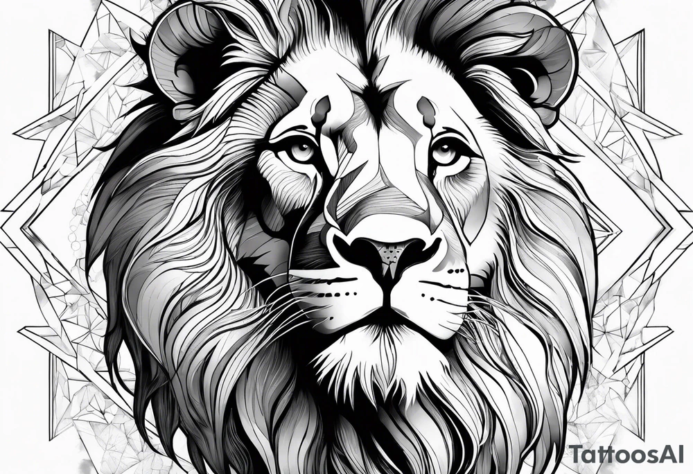 leo geometric lion with constellation tattoo idea