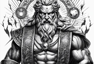 Zeus holding Lightning balls with Lightning eyes asserting dominance tattoo idea