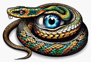 Snake with an evil eye in its mouth tattoo idea