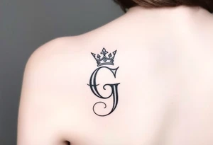 a capital G letter with a crown tilted to the left of it tattoo idea